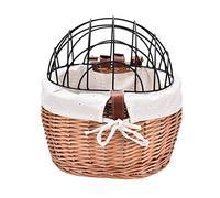 DNCG Cat Basket, 30×25×30cm Front Dog Basket, Cat Woven Basket with Metal Cover, Colla-psible Basket, Multi-Purpose Detachable Basket Pet, Hand-Woven Basket Pet Carrier, Brown