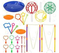 Dncvb 24 Pcs Big Bubble Wands Set with Tray, Giant Bubble Wands for Kids, Multiple Sizes Large Bubble Making Wands Kit for Summer Garden Games Outdoor Activity Toys