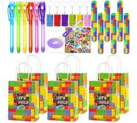 Dncvb Building Blocks Party Bag Fillers 74 Pcs Building Block Birthday Party Favors with Gift Bag Keychains Slap Bracelets Invisible Ink Pen, Party Supplies Goodie Bag Fillers for Boys Girls