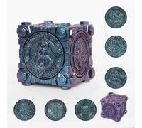 DND 7-in-1 Spinner Dice - Metal Cube Dice Set with Gift Box for Dungeons and Dragons D&D Tabaltop Ideal Collector's Gift for Dungeon Masters,3D Relief Dragon Design. (Gradient Purple)