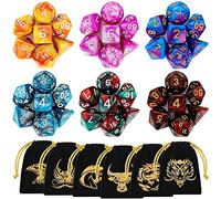 DND Dice, QMAY 6 x 7 Set Polyhedral Double-Color Dice Sets with 6 Gold Pattern Drawstring Pouches for Dungeon and Dragons MTG Table Games RPG DND D20 D12 D10 D% D8 D6 D4