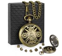 DND Dice Set, 7Pcs Mini D&d Dice with Bronze Steampunk Gear Pocket Watch Shell Case, Polyhedral & RPG Dice Metal For Role Playing Table Game Dungeon and Dragons MTG RPG D20 D12 D10 D% D8 D6 D4