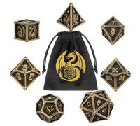 DND Dice Set, 7pcs Polyhedral Metal Dragon Dice, DND Starter Set, Role Playing Board Games Accessories, Warhammer Gifts, for D&D Fans, Bronze with Dragon Bag