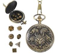 DND Dice Set, 8Pcs Polyhedral Metal Dice Set for Dungeons and Dragons with Pocket Watch Case, Mini DND Dices, Antique Gold