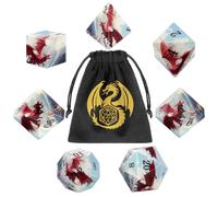 DND Dice Set, Dragon Theme Dice Set, UV Printed, Resin Material, DND Starter Set, 7pcs Polyhedral Dice Set with Dice Bag, Role Playing Board Games Accessories