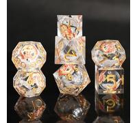 DND Dice Set Quicksand Resin Sharp Edge D&D Dice 7pcs Handmade Polyhedral Dungeons and Dragons MTG RPG Ttrpg Pathfinder Roleplaying D and D D20 D12 D10 D8 D6 D4 Dice with Box
