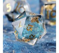 DND Dice Set Quicksand Resin Sharp Edge D&D Dice 7pcs Handmade Polyhedral Dungeons and Dragons MTG RPG Ttrpg Pathfinder Roleplaying D and D D20 D12 D10 D8 D6 D4 Dice with Box