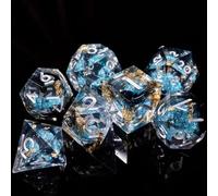 DND Dice Set Quicksand Resin Sharp Edge D&D Dice 7pcs Handmade Polyhedral Dungeons and Dragons MTG RPG Ttrpg Pathfinder Roleplaying D and D D20 D12 D10 D8 D6 D4 Dice with Box