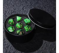 DND Dice Set with Box, 7PCS Polyhedral Marble Pattern Dice Set for Dungeon and Dragons D&D RPG Role Playing Games Dices D20 D12 D10 D% D8 D6 D4 Green