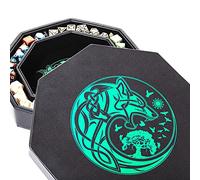 DND Dice Tray - Premium 8 Inch Dice Tray Dungeons and Dragons - Exquisitely Detailed Green World Tree & Wolf Raven Design - Perfect RPG Dice Rolling Tray with D&D Dice Box Storage to Protect Dice