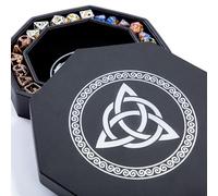 DND Dice Tray - Premium 8 Inch Dice Tray Dungeons and Dragons - Exquisitely Detailed Silver World Tree & Triquetra Design - Perfect RPG Dice Rolling Tray with D&D Dice Box Storage to Protect Dice