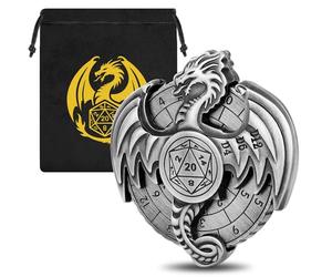DND Dragon Metal D&D Dice Spinner - 7-in-1 Fingertip Gyro Roulette With Logo Gift Bag - Role Playing Board Game Accessories, Silver