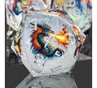 DND Dragon Resin Dice Set 7 Pcs Polyhedral Dice/Transparent Resin Dice with Embedded Dragon Phoenix Art, Premium Tabletop Game Dice for TTRPG, Pathfinder, MTG (White & Silver)