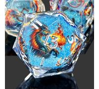 DND Dragon Resin Dice Set 7 Pcs Polyhedral Dice/Transparent Resin Dice with Embedded Dragon Phoenix Art, Premium Tabletop Game Dice for TTRPG, Pathfinder, MTG (Blue & Silver)