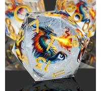 DND Dragon Resin Dice Set 7 Pcs Polyhedral Dice/Transparent Resin Dice with Embedded Dragon Phoenix Art, Premium Tabletop Game Dice for TTRPG, Pathfinder, MTG (White & Gold)