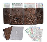 DND Dungeon Master Screen Faux Leather Embossed Dragon & Mimic, Four-Panel with Pockets DM Screen for Dungeons and Dragon, Pathfinder, D&D