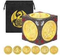 DND Fingertip Spinner Dice, 7-in-1 Metal Dice Set, 3D Relief Design, DND Polyhedral Rotating Game Dice, D&D Gifts with Dragon Logo Gift Bag, RPG, Role Playing Board Game Accessories, Black & Golden