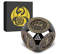 DND Fingertip Spinner Dice, 7-in-1 Metal Dice Set with 3D Pattern, Polyhedral Rotating Game Dice, for DND Gifts with Dragon Logo Gift Box, Role Playing Board Game Accessories, Black