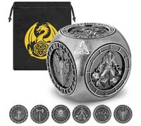 DND Fingertip Spinner Dice, 7-in-1 Metal Dice Set with 3D Pattern, Polyhedral Rotating Game Dice, for DND Gifts with Dragon Logo Gift Bag, Role Playing Board Game Accessories, Silver