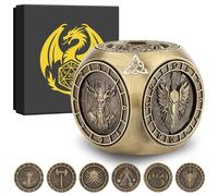 DND Fingertip Spinner Dice, 7-in-1 Metal Dice Set with 3D Pattern, Polyhedral Rotating Game Dice, for DND Gifts with Dragon Logo Gift Box, Role Playing Board Game Accessories, Bronze
