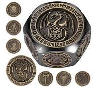 DND Fingertip Spinner Dice, 8 Sides 7-in-1 Metal Dice Set with 3D Pattern, Polyhedral Rotating Game Dice, for DND Gifts with Dragon Logo Gift Box, Role Playing Board Game Accessories, Black