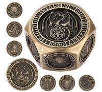 DND Fingertip Spinner Dice, 8 Sides 7-in-1 Metal Dice Set with 3D Pattern, Polyhedral Rotating Game Dice, for DND Gifts with Dragon Logo Gift Box, Role Playing Board Game Accessories, Bronze