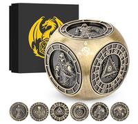 DND Fingertip Spinner Dice, Polyhedral Rotating Game Dice, 7-in-1 Metal Dice Set with 3D Pattern, for DND Gifts with Dragon Logo Gift Box, Role Playing Board Game Accessories, Bronze