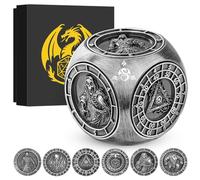 DND Fingertip Spinner Dice, Polyhedral Rotating Game Dice, 7-in-1 Metal Dice Set with 3D Pattern, for DND Gifts with Dragon Logo Gift Box, Role Playing Board Game Accessories, Silver
