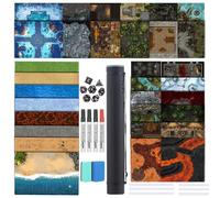 DND Map 32 Terrain 24” x 36",17” x 17",13” x 17" Double Sidedv Grids Dry Erase Battle Mats for Dungeons & Dragons Game with Dice Set,Clips,Eraser,Markers