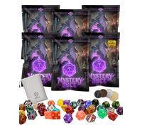 DND Mystery Dice Bundle - 6 Blind Bags w/ 7 Polyhedral RPG Dice, 4 Metal Coins, Enamel Pin & Velvet Bag Each - 1 in 10 to Get Premium Set - Gift for TTRPG Players, DMS & Dice Goblins (6 Packs Set)