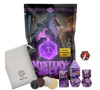 DND Mystery Dice Set - 7 Random Polyhedral RPG Dice, 4 Metal Coins, Enamel Pin & Velvet Bag - 1 in 10 Chance to Get Premium Dice - Gift for TTRPG Player, DM & Dice Goblin (Standard Edition)