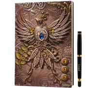 DND Notebook/Journal, Unique 200 Page Book with 3D Pink Phoenix Embossed Faux Leather Cover with Pen- Ideal for Dungeons & Dragons/D&D. Great RPG Accessories Gift for DM's & Players, Men or Women