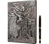 DND Notebook / Journal, Unique 200 Page Book with 3D Silver Dragon Embossed Faux Leather Cover with Pen- Ideal for Dungeons & Dragons / D&D. Great RPG Accessories Gift for DM's & Players, Men or Women