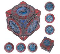 DND Spinner Dice - 7-in-1 Metal Dice Set with 3D Relief Dragon Design | Unique Spinner Design for Dungeons & Dragons | Fantasy RPG Polyhedral Dice Set for D&D Players & DM (Blue-red)