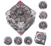 DND Spinner Dice - 7-in-1 Metal Dice Set with 3D Relief Dragon Design | Unique Spinner Design for Dungeons & Dragons | Fantasy RPG Polyhedral Dice Set for D&D Players & DM (Blood-Stained Silver)