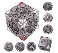 DND Spinner Dice - 7-in-1 Metal Dice Set with 3D Relief Dragon Design | Unique Spinner Design for Dungeons & Dragons | Fantasy RPG Polyhedral Dice Set for D&D Players & DM (Silver)