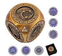 DND Spinner Dice, Unique 7-in-1 Metal DND Dice Set, 3D Relief, RPG MTG Table Gamer Die Gifts, Shadow Mystery Box for Dungeons and Dragons (Ancient Gold)