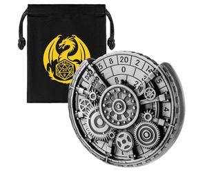 DND Wheel Dice Spiner, Fingertip Gyro, 7-in-1 Gear Metal D&D Dice, DND Starter Set, Gear Roulette Dice Spinner, D&D Gifts with Dragon Gift Bag, Role Playing Board Game Accessories, Silver