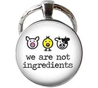 DNDEEZ Vegan Keychain or Vegan Keyring Vegetarian Jewelry Vegan Keychain Humane Herbivore We are not Ingredients Pig Chick Cow