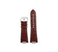 DNDJJM Convex End Leather Watchband Compatible With Tissot 1853 PRX Series Strap Belt T137.407 .410 Men's Bracelet Wrist 26x12mm(A-brown silver clasp)