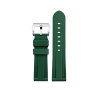 DNDJJM Silicone Rubber Watch Strap Compatible With REEF TIGER 24mm Solid Color Black Green Blue Brown Watchband Silver Rose Gold Black Pin Buckle(Green-S pin)