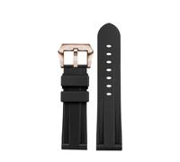 DNDJJM Silicone Rubber Watch Strap Compatible With REEF TIGER 24mm Solid Color Black Green Blue Brown Watchband Silver Rose Gold Black Pin Buckle(Black-RG pin)