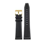 DNDJJM Watchband Compatible With Longines Pioneer Five Star Admiral Series Leather Watchstrap Men's Comcas L3.810/L3.811 Cowhide Bracelet(Black white gold A,22mm)