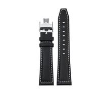DNDJJM Watchband Compatible With Longines Pioneer Five Star Admiral Series Leather Watchstrap Men's Comcas L3.810/L3.811 Cowhide Bracelet(Black white silver B,21mm)
