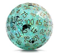 DNDND 50mm Liquid Core D100 Dice with Embedded Cat Pattern Globe, Enigmatic Teal Quicksand 100 Sided, Big Resin Percentile Dice with Built-in Kitten Graphics, Unique Gift for Cat Lover D&D Gamer