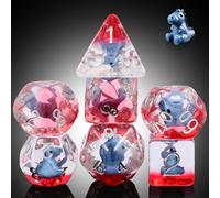DNDND 7-Piece Baby Dinosaur Themed DND Dice Set - Resin Polyhedral Dice with Sivler Numbers for Dungeons and Dragons Pathfinder (Baby Dinosaur)