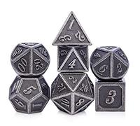 DNDND Ancient Silver Metal D&D Dice Set, 7PCS Polyhedral Dice with Metal Case for Dungeons and Dragons, Shadowrun, Pathfinder, Savage World and Table Games