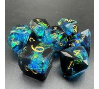 DNDND Black Blue Sharp Edge Multi Faceted Resin Dice Set DND RPG Gift Box Polyhedral