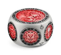 DNDND Dual D20 8-in-1 Spinner Metal Dice - Hexagonal Spinning D&D Monster Themed Dice Set for TTRPG Dungeons and Dragons, Dungeon Masters with Collectible Gift Tin (Silver with Red)