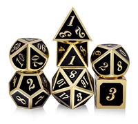 DNDND Metal Dice Set D&D, 7 die Metallic Polyhedral Dice Set with Gift Metal Box and Gold Number for DND Dungeons and Dragons Role Playing Games (Black and Gold)